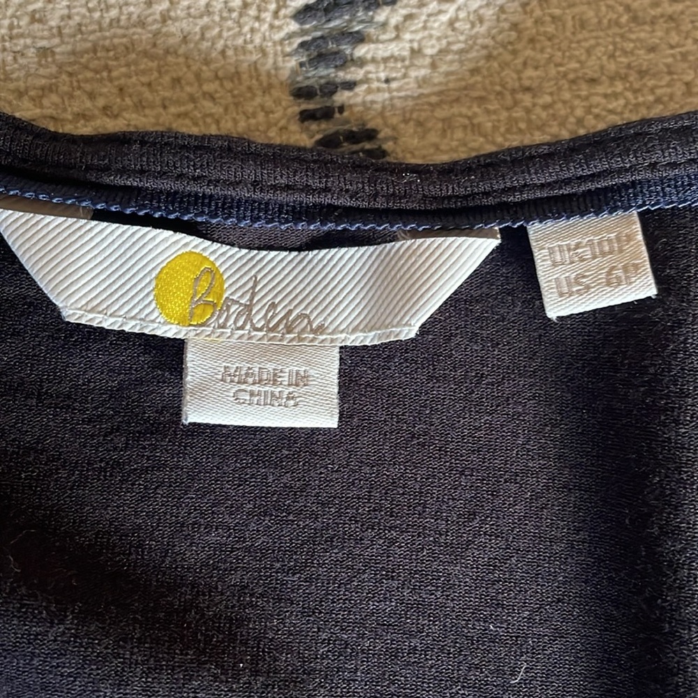 Boden V-Neck Black Classic Comfy Jersey Dress, Puff Sleeves, w/Pockets - Picture 6 of 7